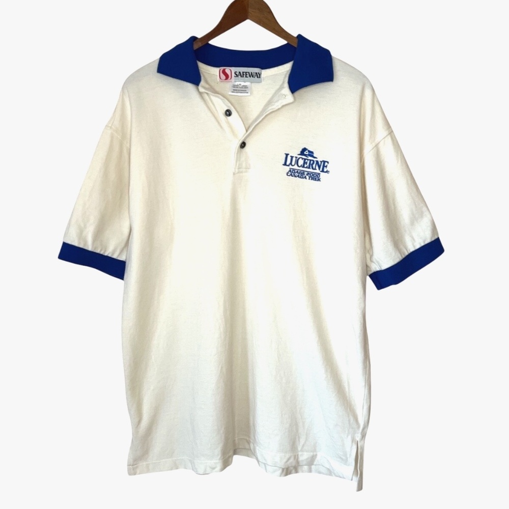 Vintage Safeway Lucerne Adage 2000 Canada Trek Employee Polo T-Shirt L